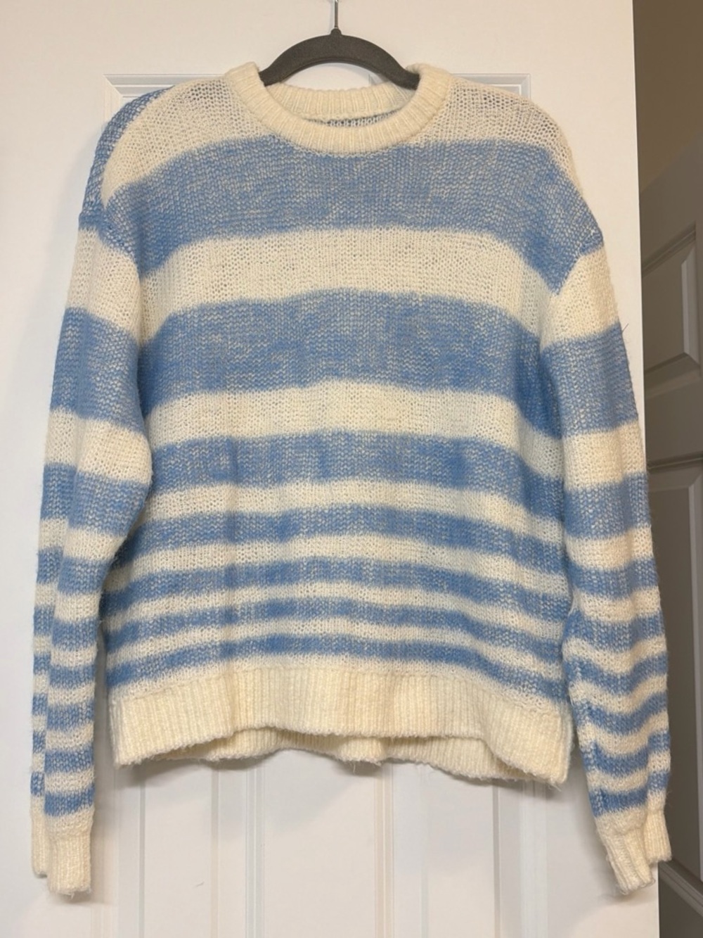Pistola Cream and Light Blue Striped Crewneck Sweater
